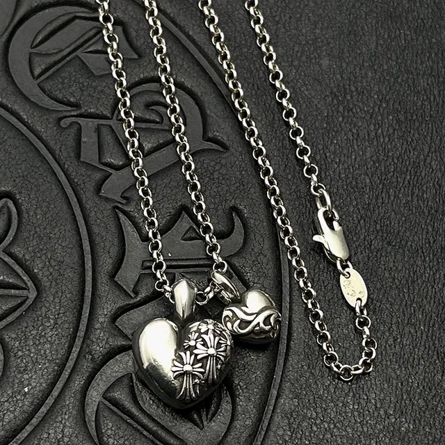 Chrome Hearts Triple Coração Collar Cadena Plata Negra con Dije 8