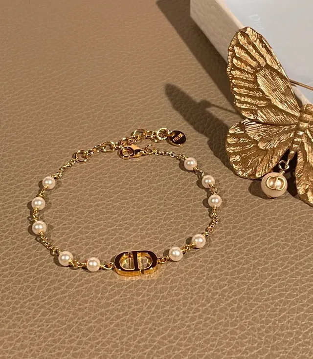 Dior Addict Gold White Textured Butterfly Pearl-Dangled Brooch 3