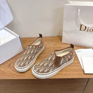 Dior B23 बेज भूरा मोनोग्राम जैकार्ड ऊपरी स्लिप-ऑन संरचना कैनवास जूते