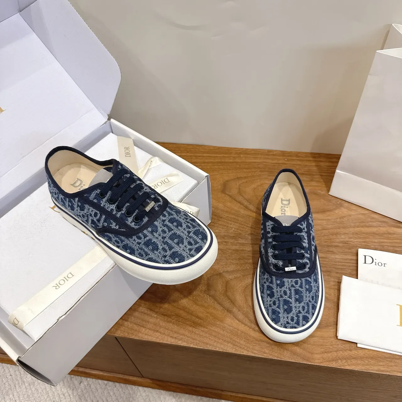 Dior B23 Monogram Canvas Navy White Lifestyle Sneakers 4