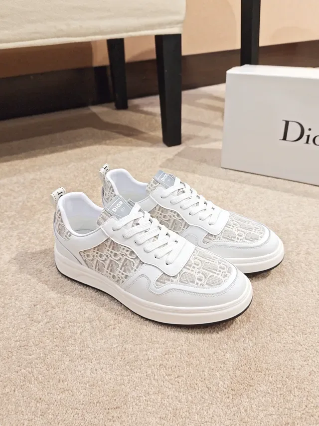 Dior B23 White and Gray Monogram Jacquard Lifestyle Sneakers 4
