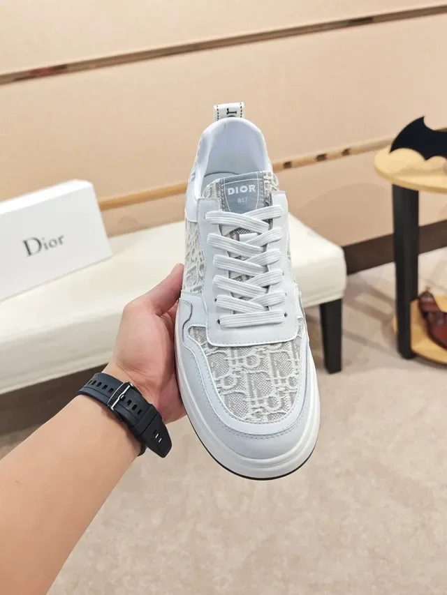 Dior B23 White and Gray Monogram Jacquard Lifestyle Sneakers 5