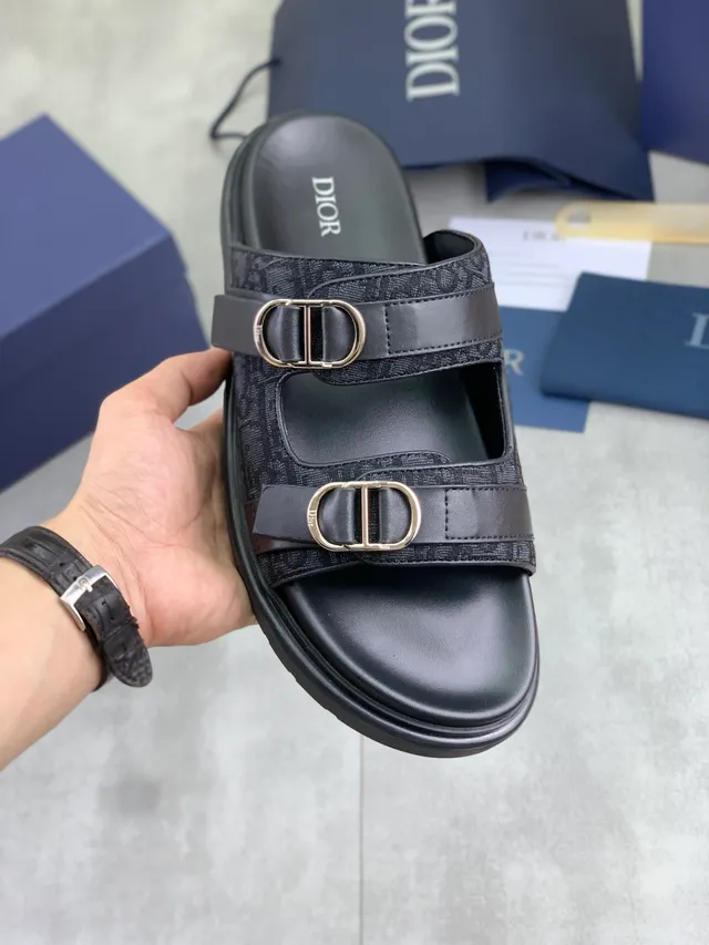 Dior B27 أسود بيج صندل كاجوال مع حزامين مزدوجين وقاعدة منصة 3