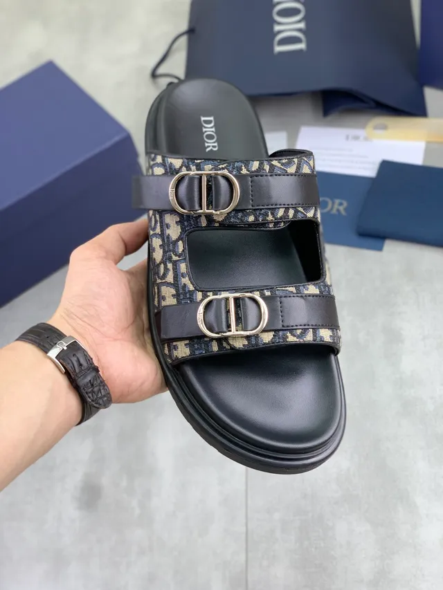 Dior B27 أسود بيج صندل كاجوال مع حزامين مزدوجين وقاعدة منصة 6