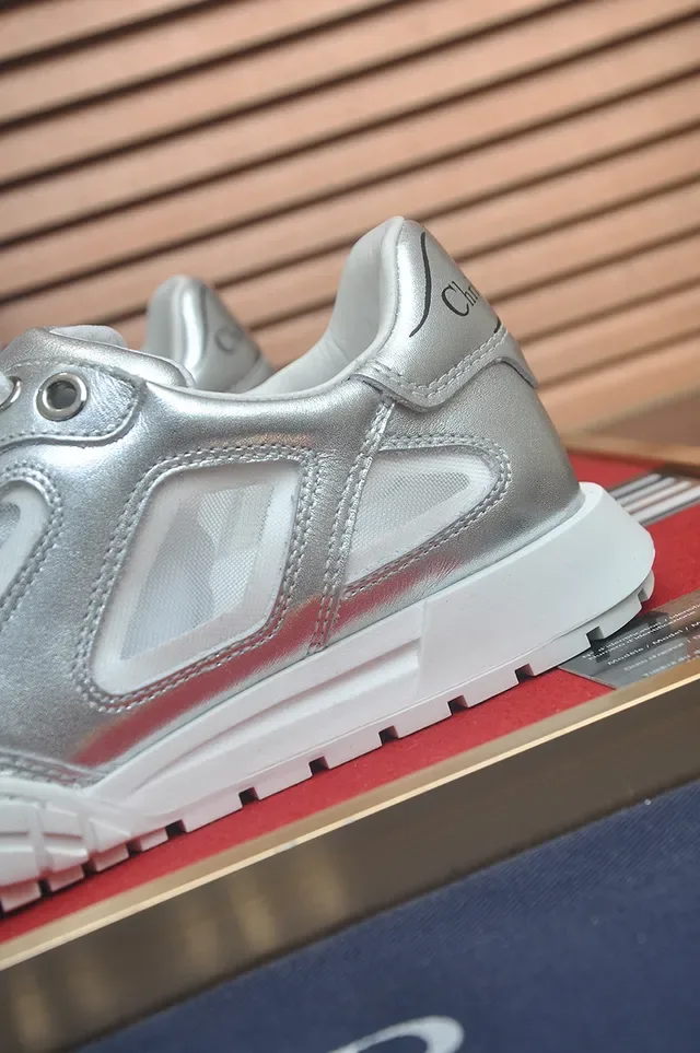 Dior B27 Metallic Silver and White Lifestyle Sneakers 2