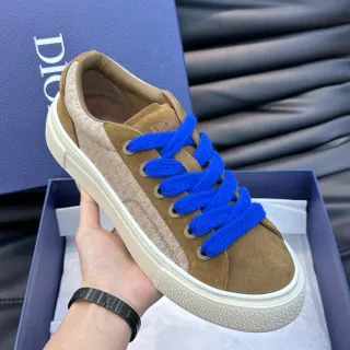 Dior Beige Blue Low-Top Platform Suede And Metallic Textile Upper Sneakers