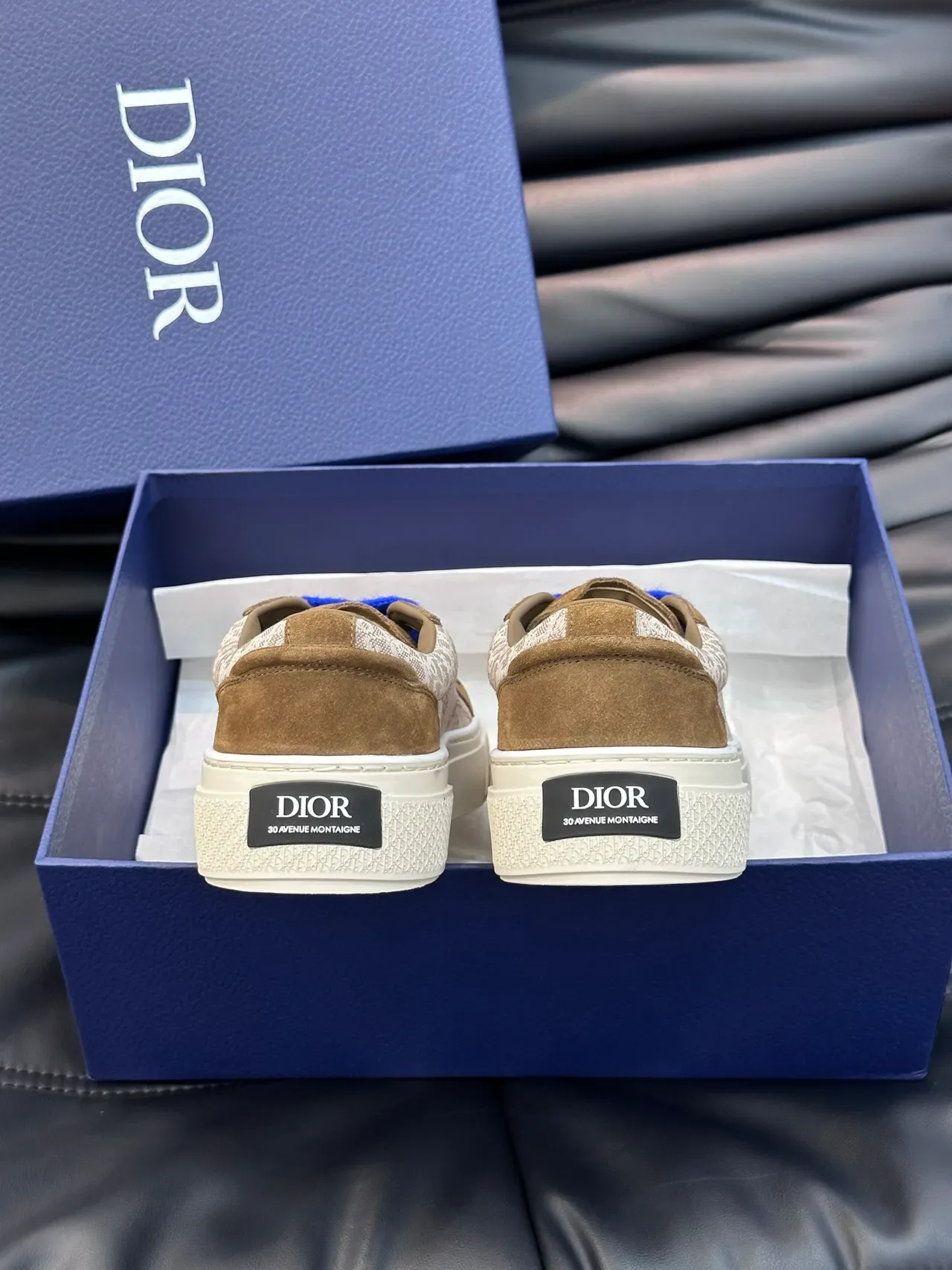 Dior Beige Blue Low-Top Platform Suede And Metallic Textile Upper Sneakers 3
