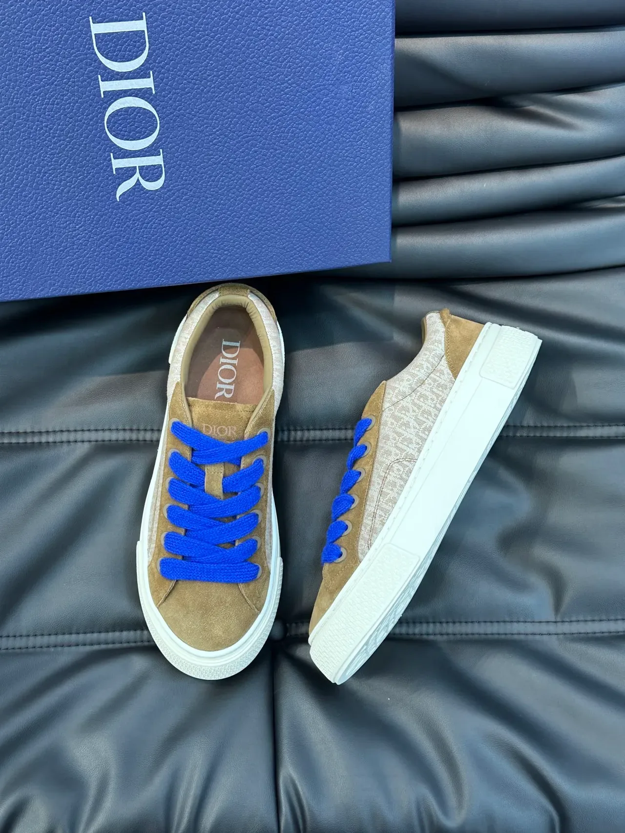 Dior Beige Blue Low-Top Platform Suede And Metallic Textile Upper Sneakers 5