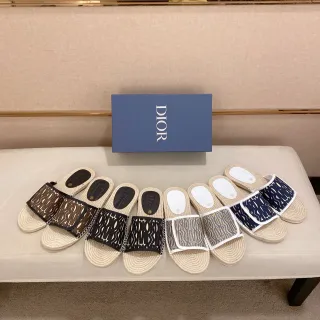 Dior Beige Marrón Zapatillas Suela de Rafia Tejida Correa Monograma Oblíquo