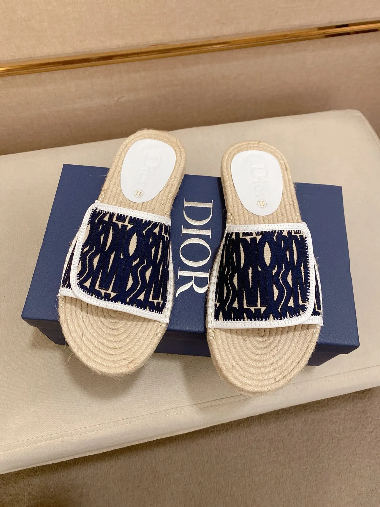Dior Beige Brown Woven Raffia Sole Oblique Monogram Strap Slippers 4