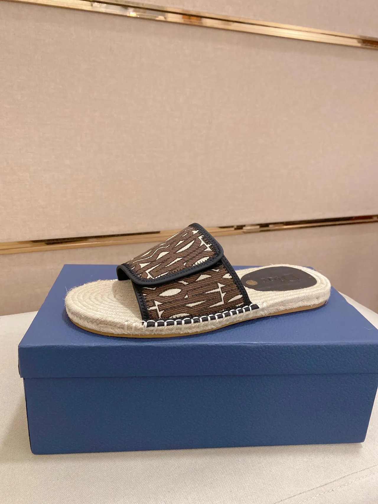 Dior Beige Brown Woven Raffia Sole Oblique Monogram Strap Slippers 7