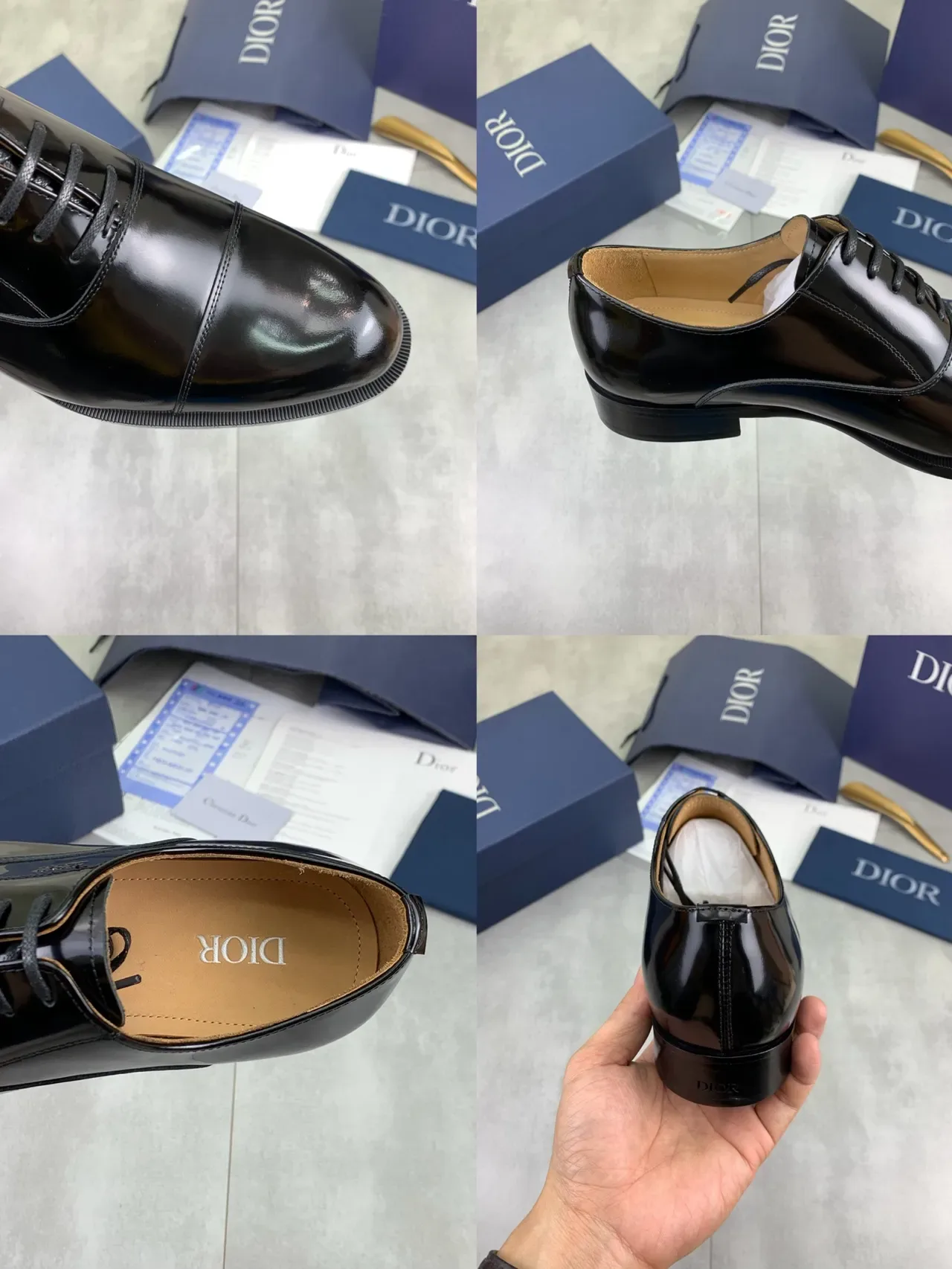 Dior Chaussures Oxford Cuir Noir Beige Brillant Bout à Cap 2