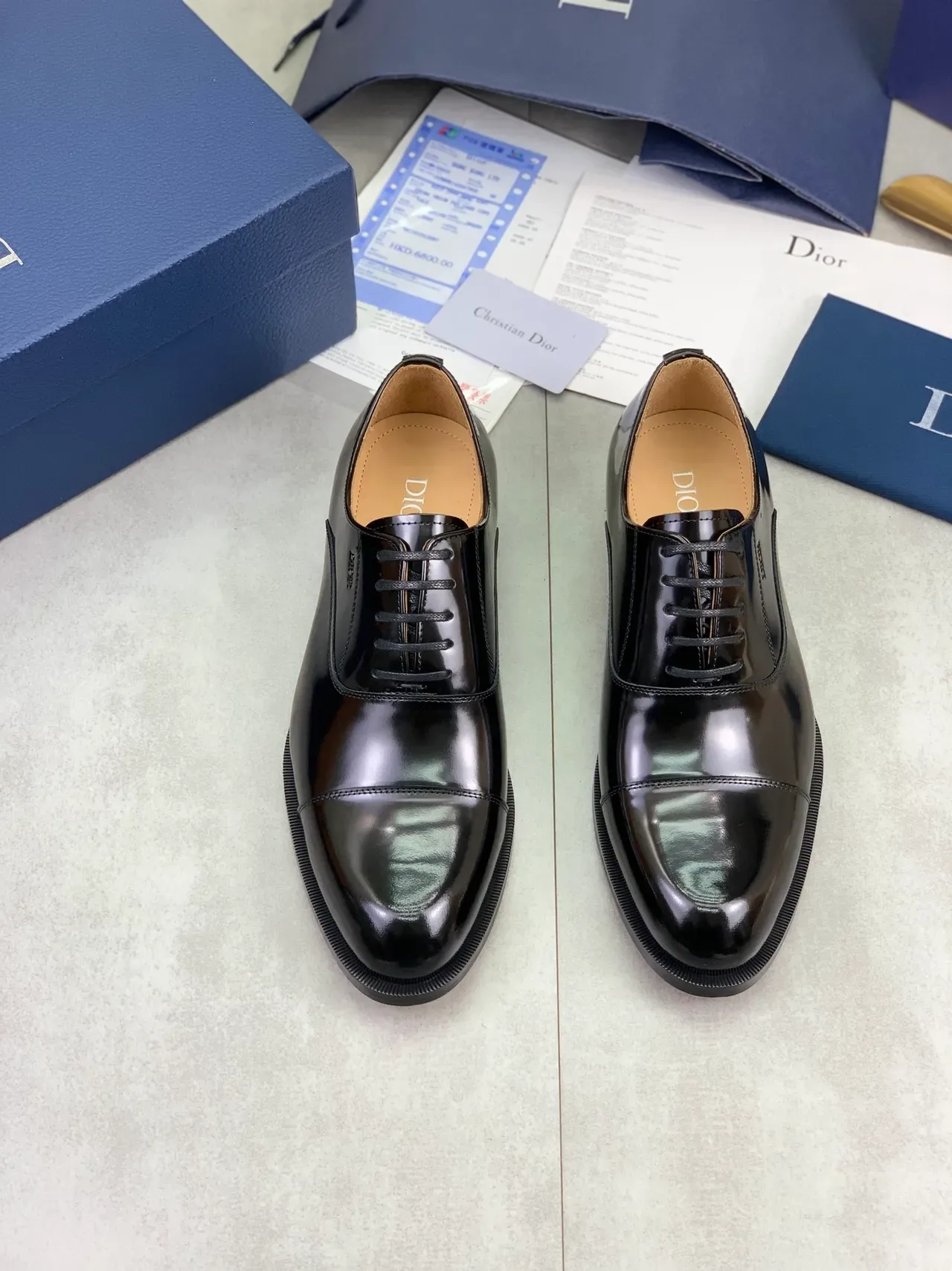 Dior Chaussures Oxford Cuir Noir Beige Brillant Bout à Cap 5