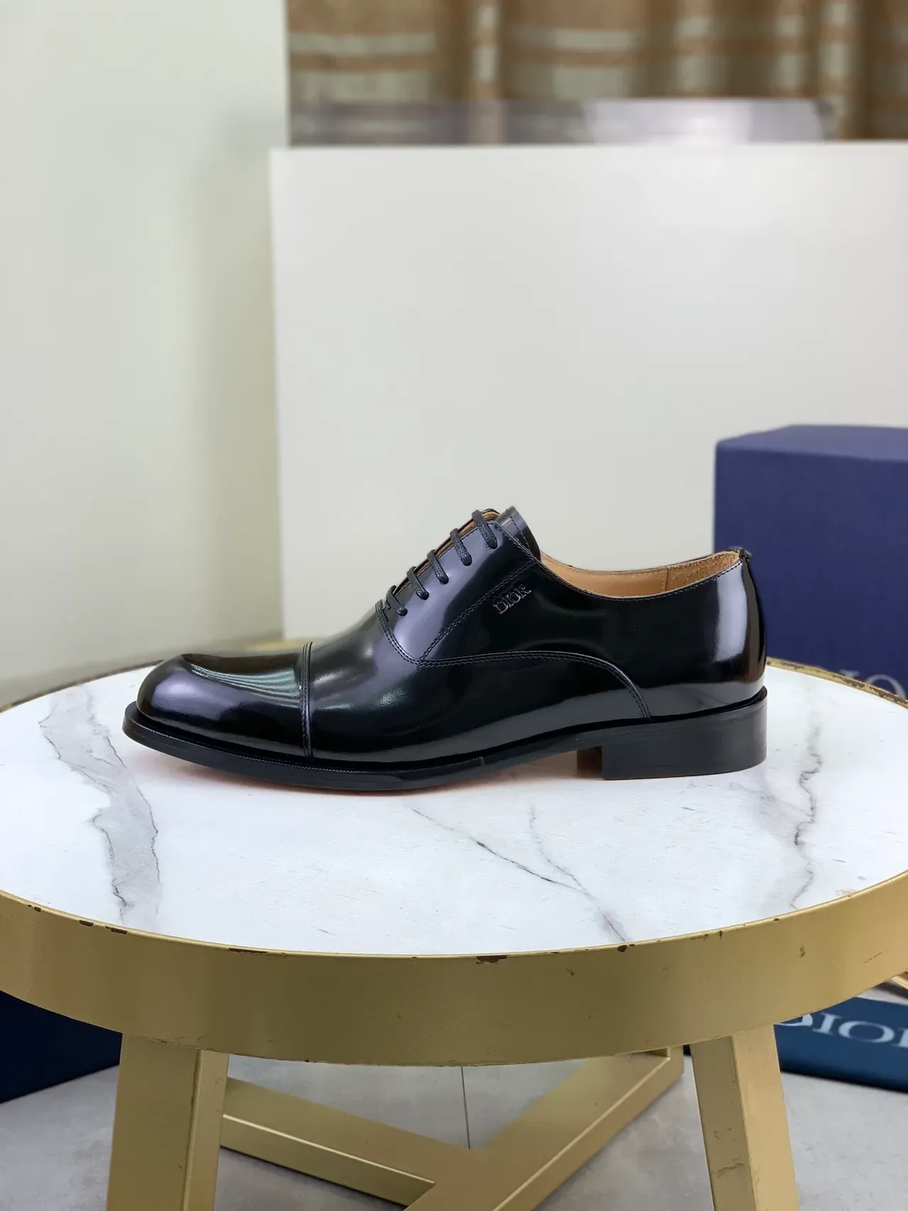 Dior Chaussures Oxford Cuir Noir Beige Brillant Bout à Cap 6