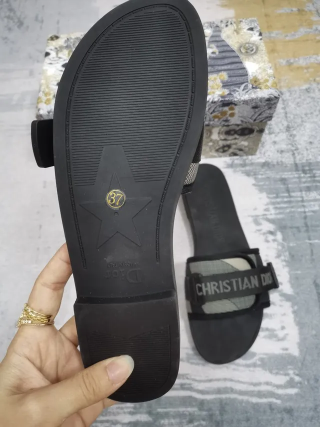Dior Black Beige Woven Strap Logo-Print Band Slippers 6
