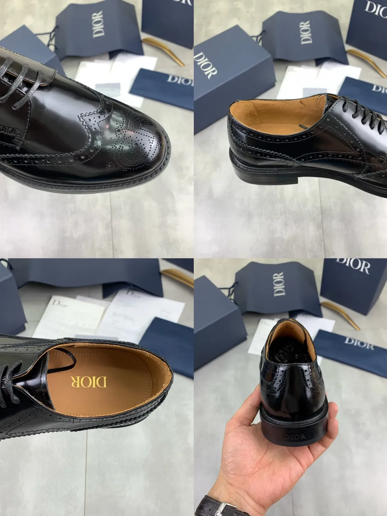Dior Black Brown Glossy Leather Wingtip Brogue 2