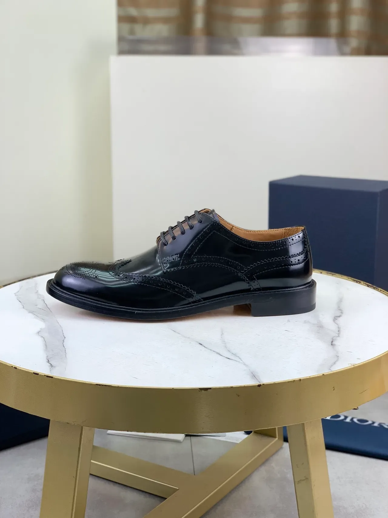Dior Black Brown Glossy Leather Wingtip Brogue 6