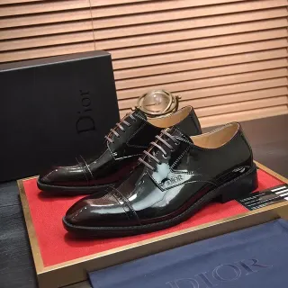 Dior काला और भूरा हाई ग्लॉस फिनिश कैप-टो ऑक्सफोर्ड जूते