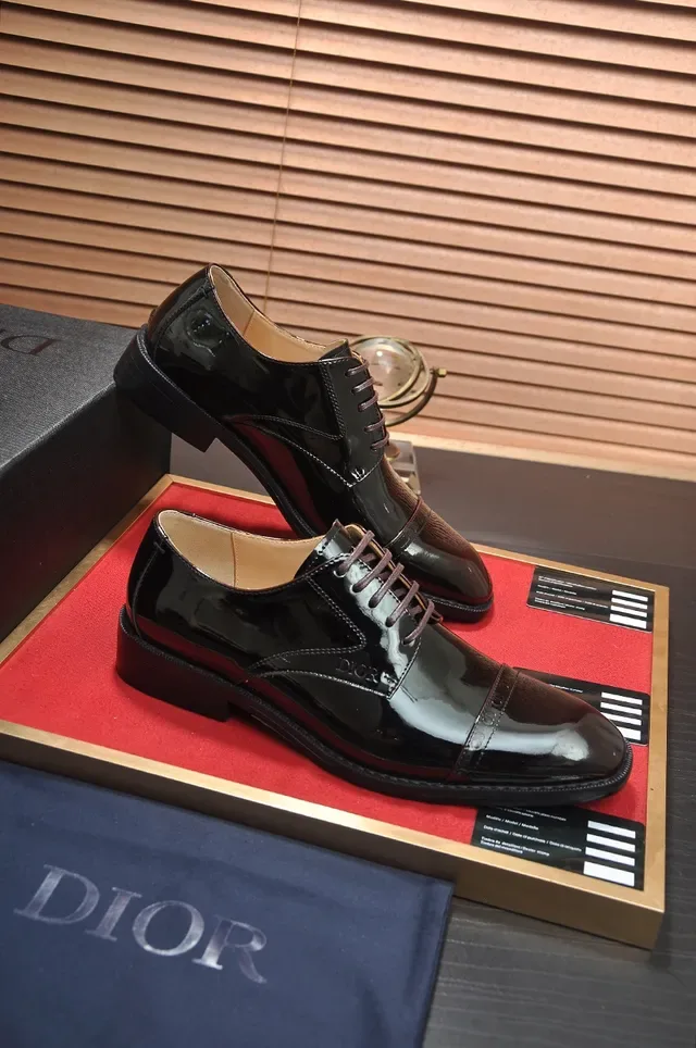 Dior Black Brown High-Gloss Finish Cap-Toe Oxford Shoes 4