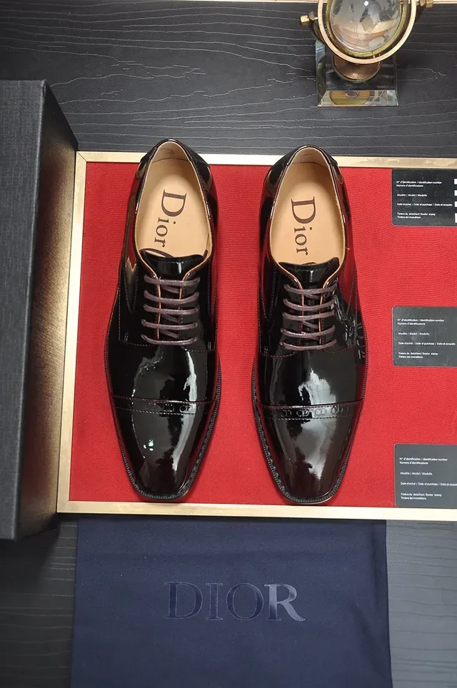 Dior Black Brown High-Gloss Finish Cap-Toe Oxford Shoes 5