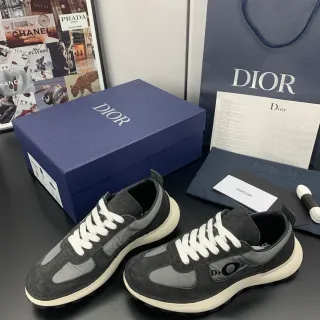 Dior काला ग्रे लेयर्ड सूड एंड नायलॉन अपर ट्रांसपेरेंट पैनल लाइफस्टाइल स्नीकर