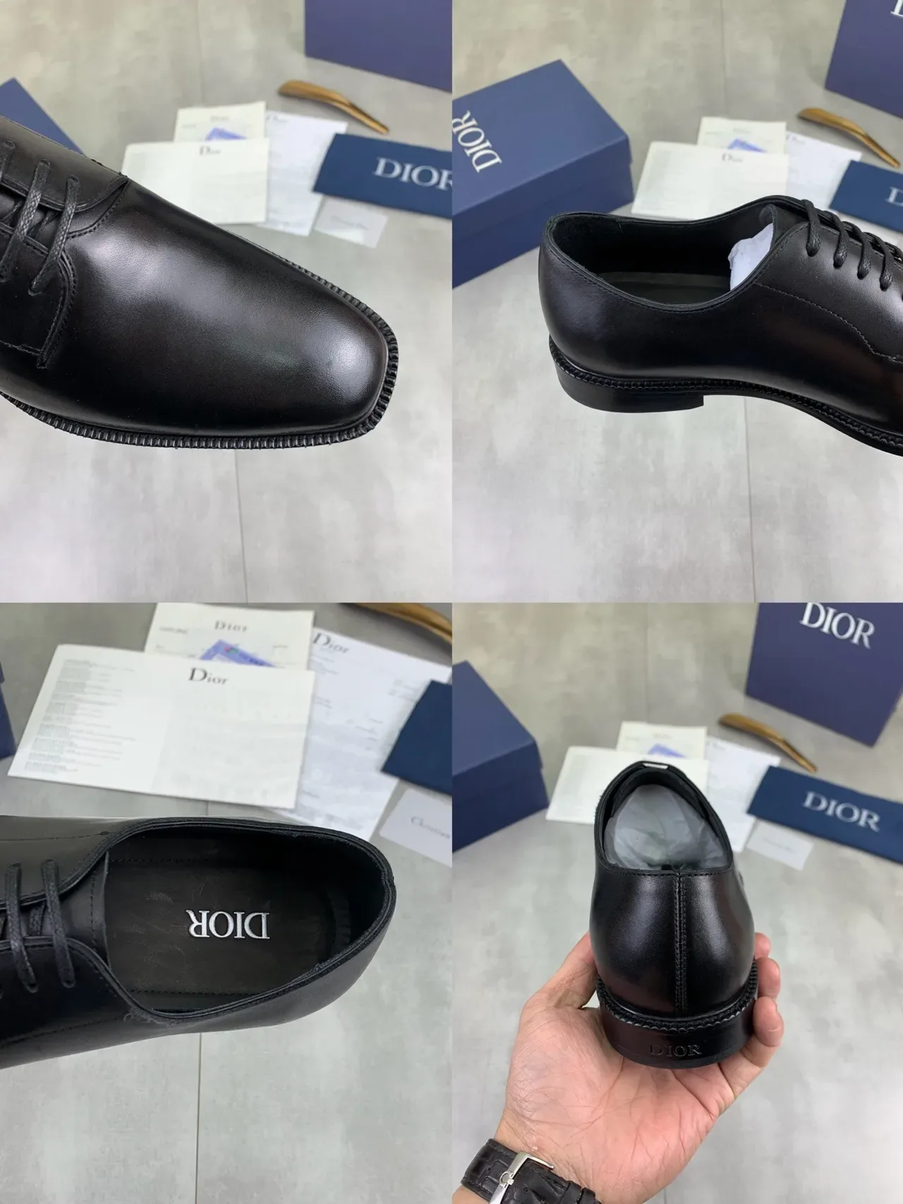 Dior काले चमकदार चमड़े के कैप टो ऑक्सफोर्ड जूते 2