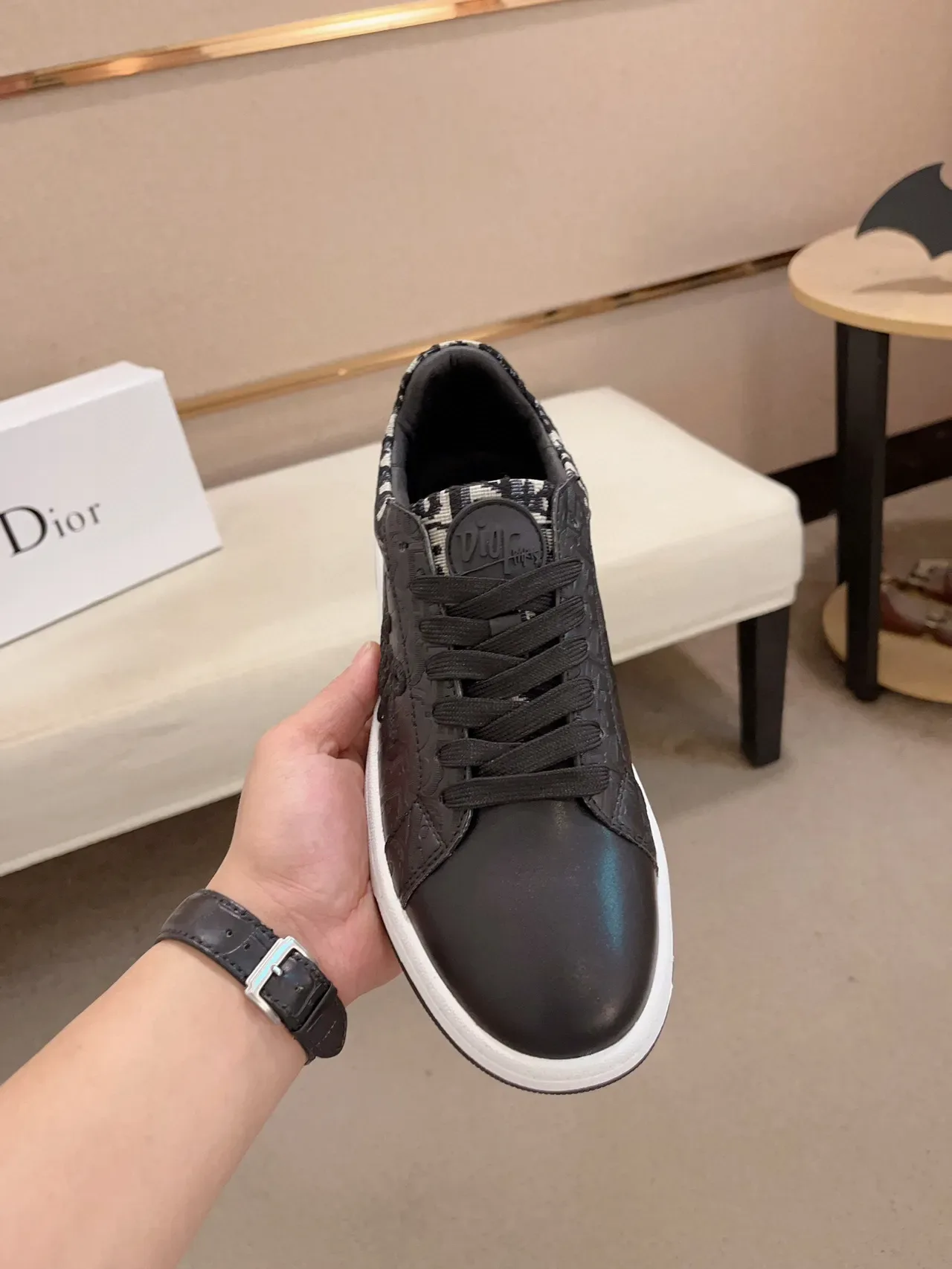 Dior Black White Embossed Logo Oblique Jacquard Heel Lifestyle Sneakers 2