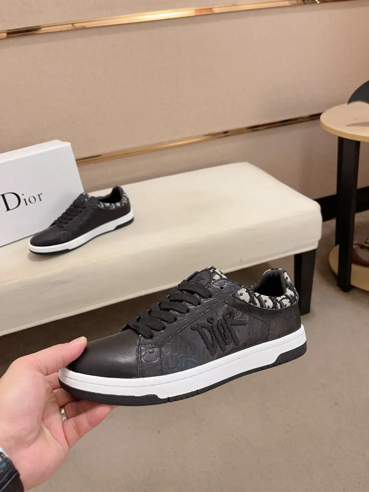 Dior Black White Embossed Logo Oblique Jacquard Heel Lifestyle Sneakers 3