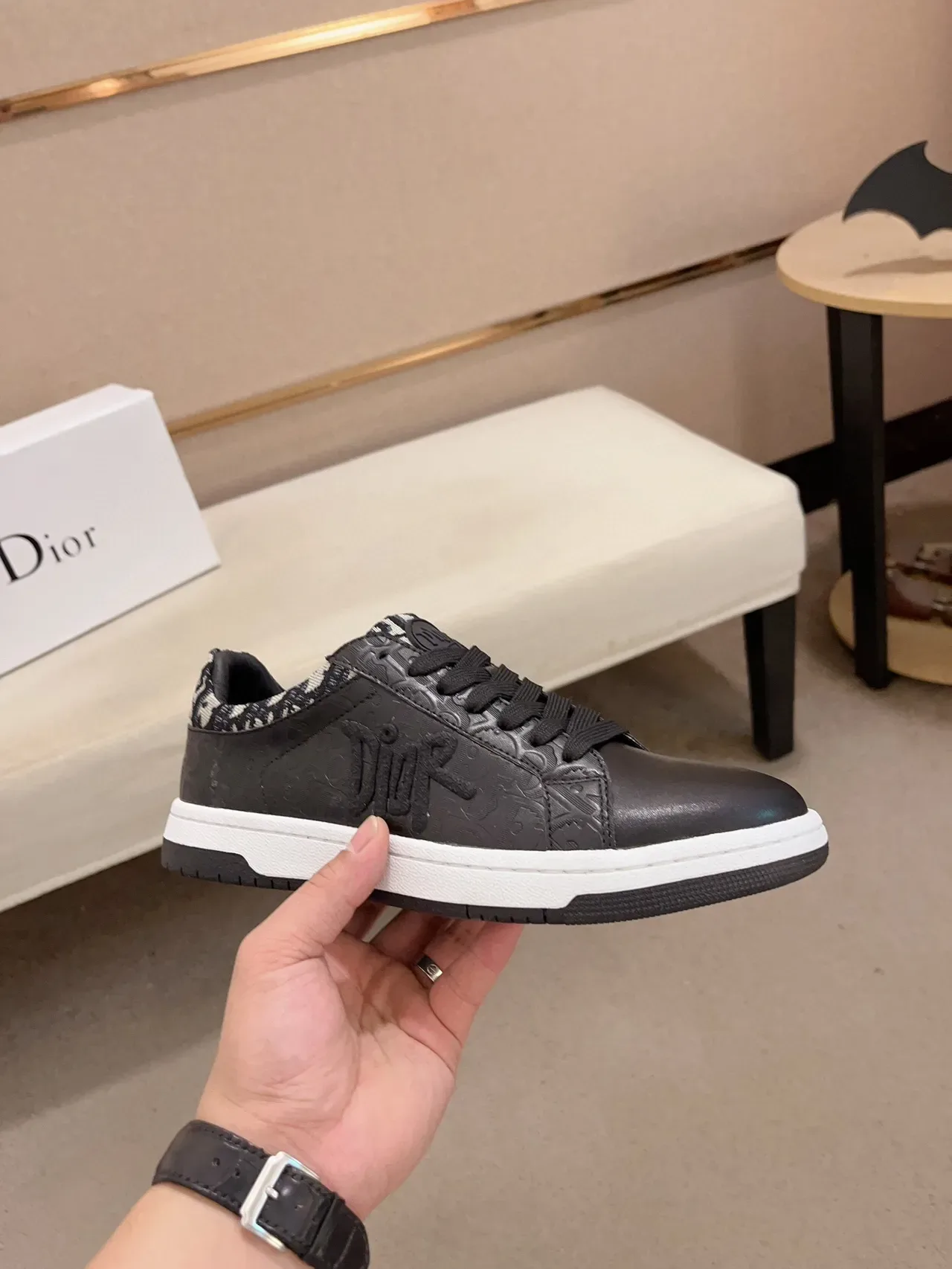 Dior Black White Embossed Logo Oblique Jacquard Heel Lifestyle Sneakers 4