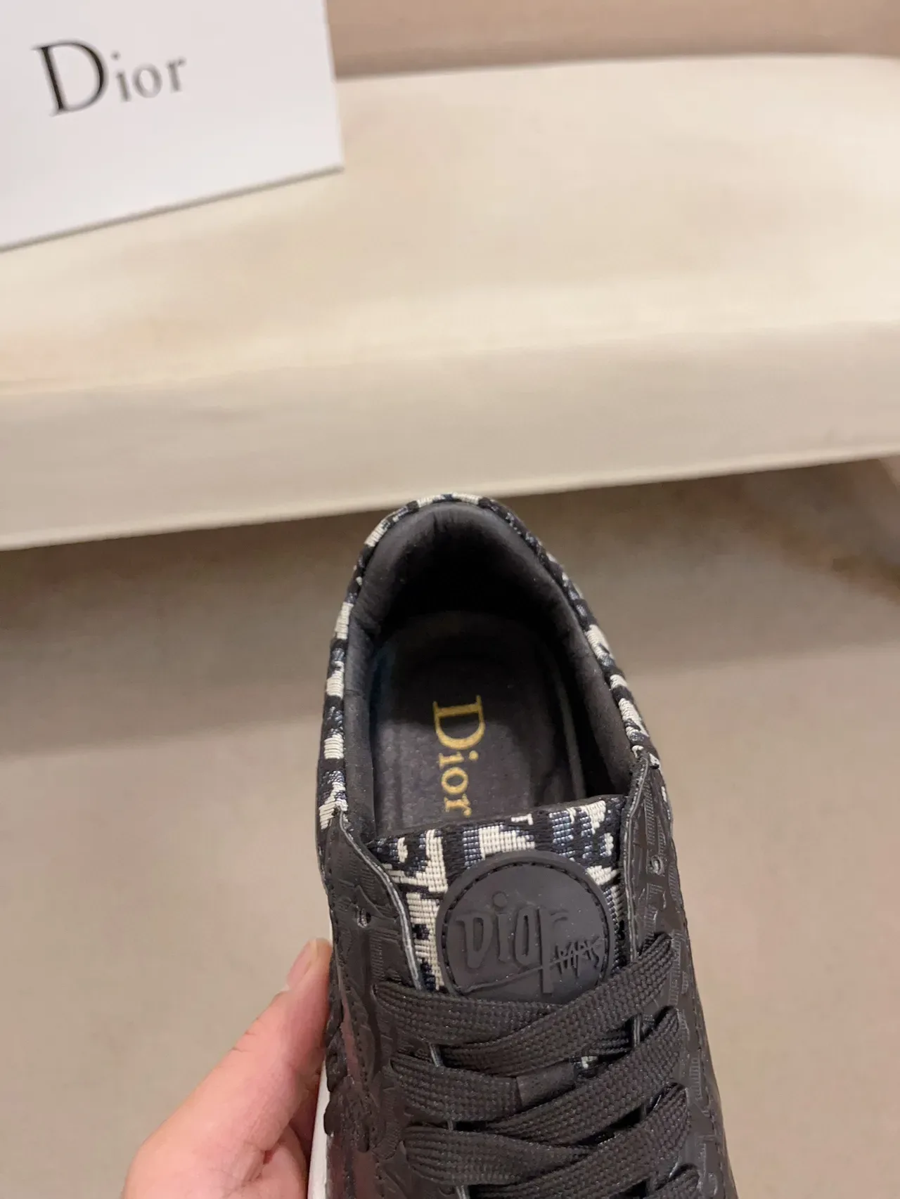 Dior Black White Embossed Logo Oblique Jacquard Heel Lifestyle Sneakers 6