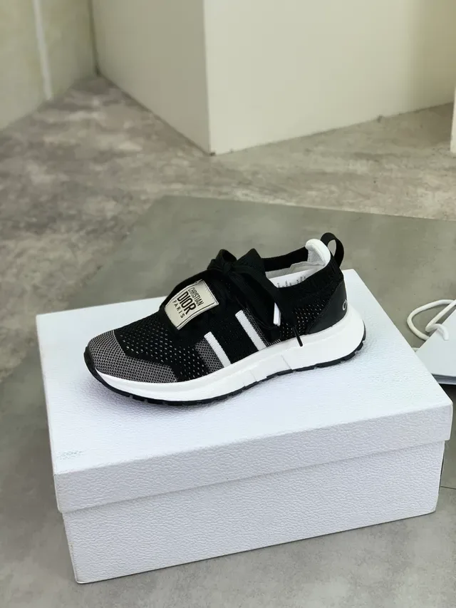 Dior Black White Knit Upper Sock-Fit Collar Lifestyle Sneakers 4