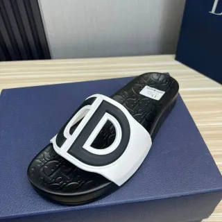 Dior Preto Branco Solado Borracha Moldado Alça Logo Oversized Sandália