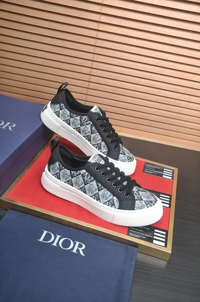 Dior Black White Monogram-Print Upper Overlays Lifestyle Sneakers 4