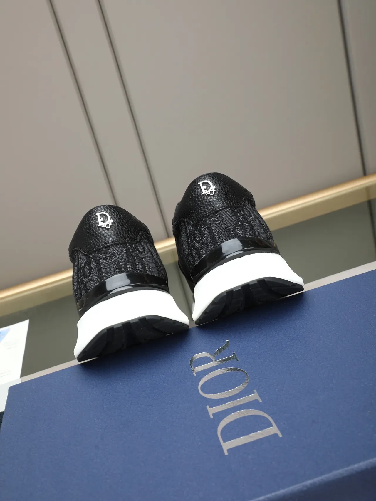 Dior Black White Monogrammed Fabric Upper Pebbled Leather Toe Cap Lifestyle Sneakers 3