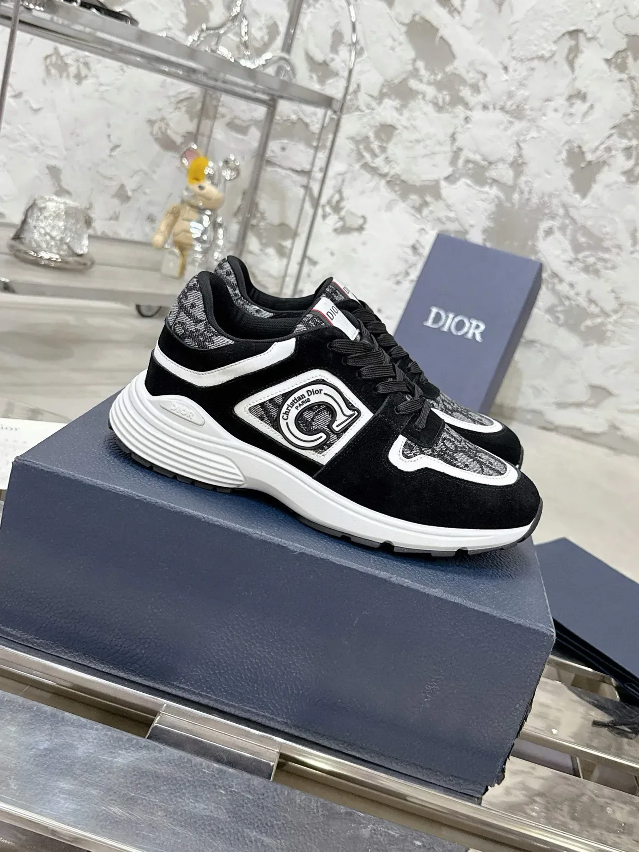 Dior Noir Blanc Monogrammé Textile Daim Recouvrement Lifestyle Sneakers 2