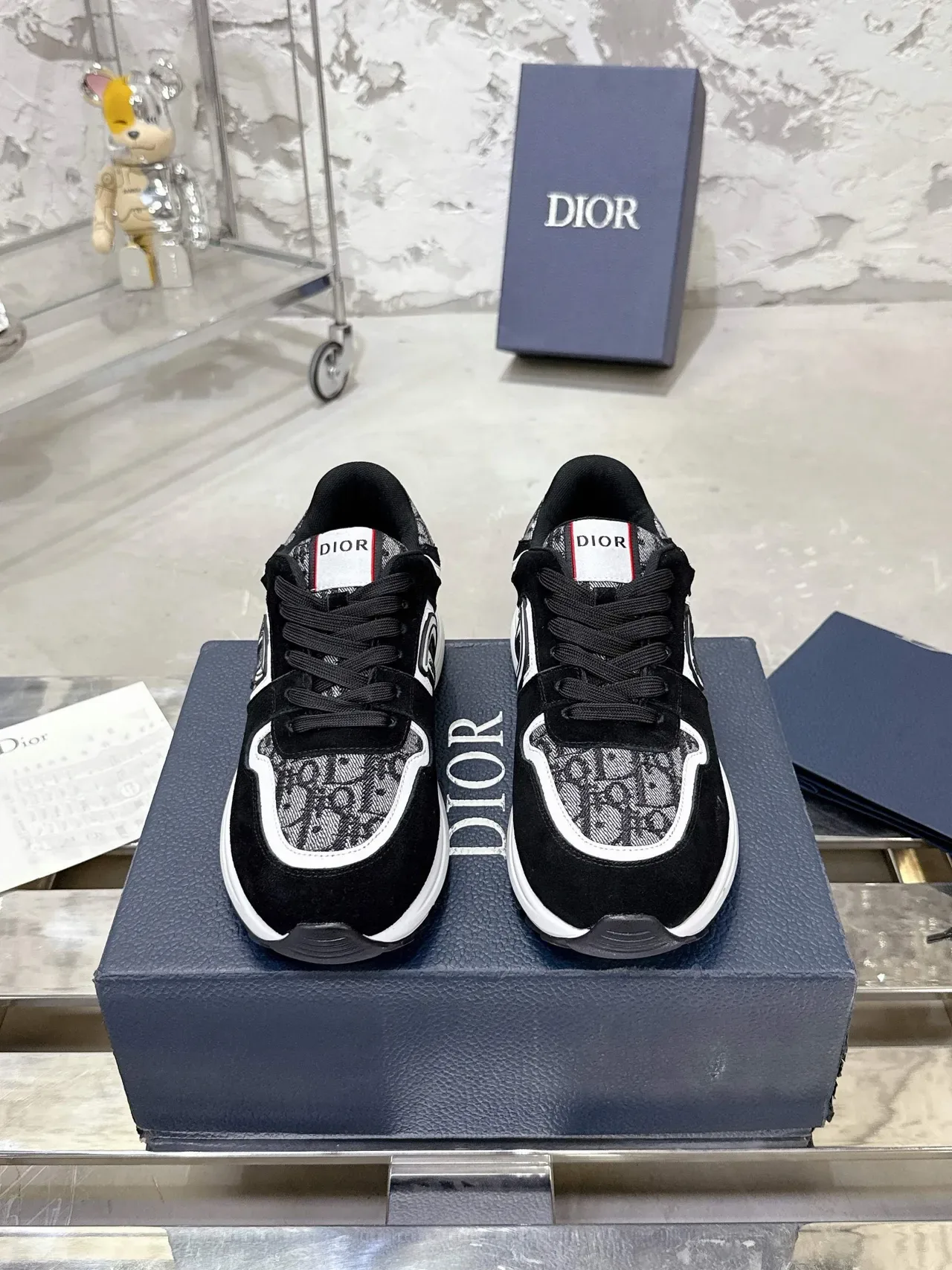 Dior Noir Blanc Monogrammé Textile Daim Recouvrement Lifestyle Sneakers 3