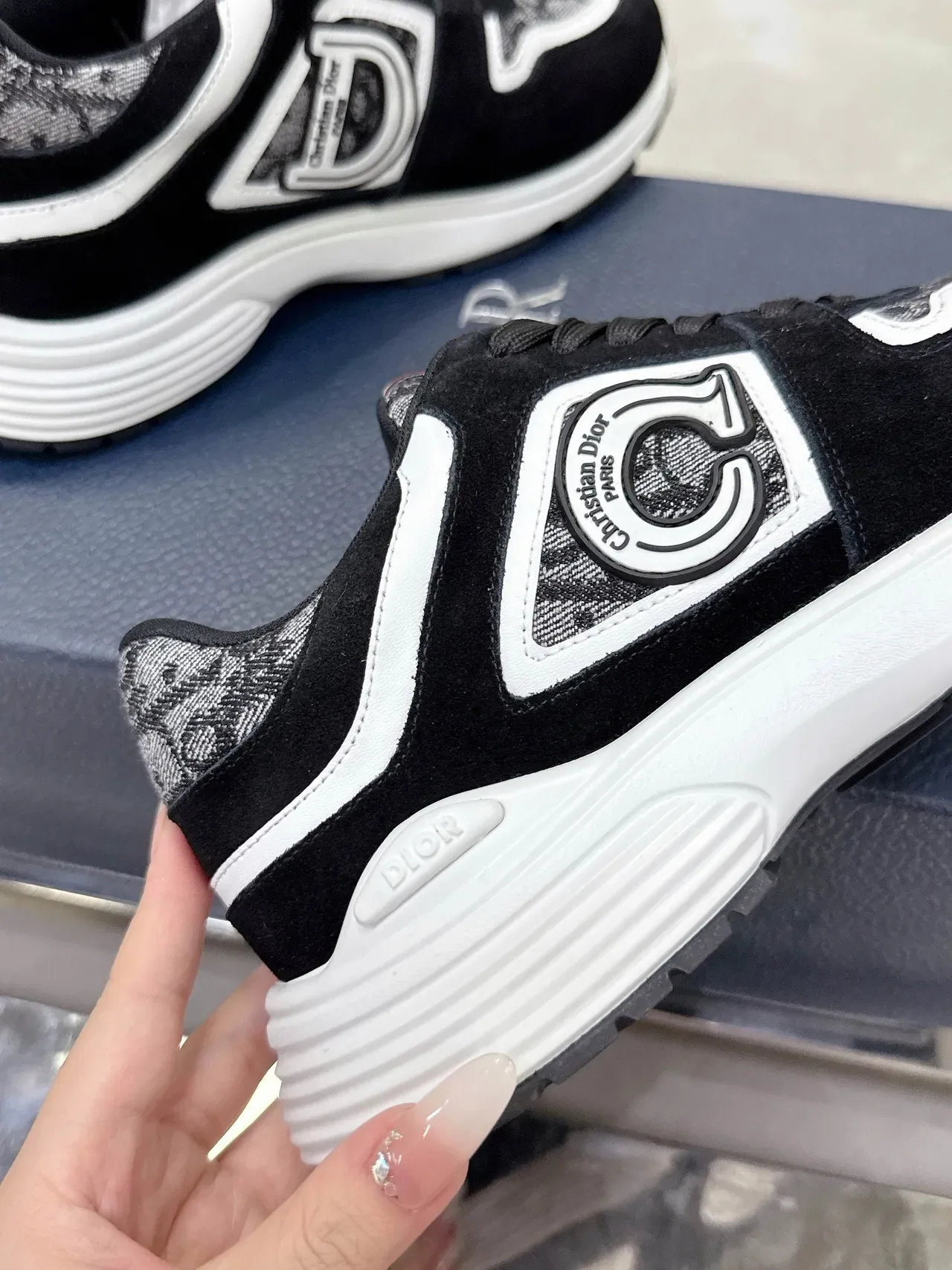 Dior Noir Blanc Monogrammé Textile Daim Recouvrement Lifestyle Sneakers 4