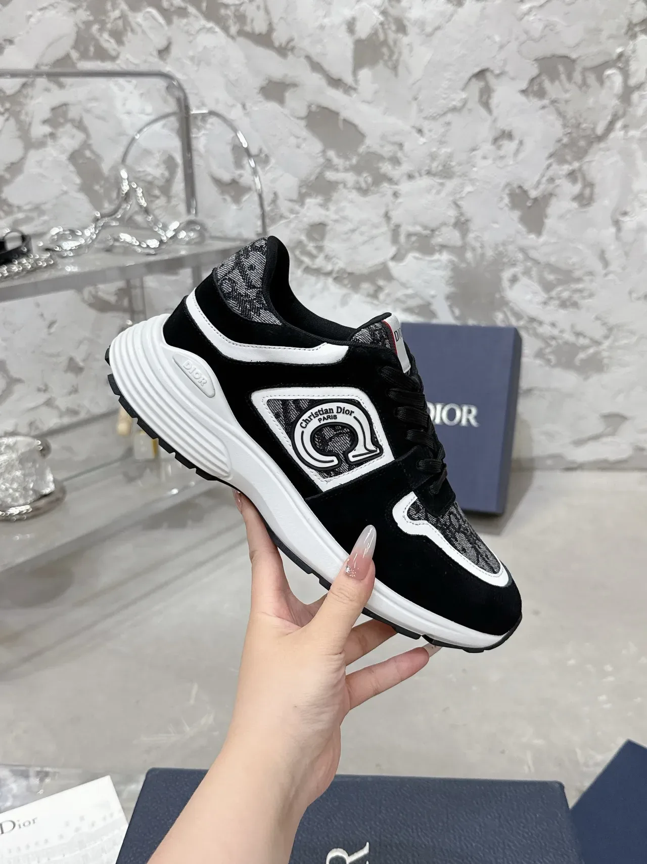 Dior Noir Blanc Monogrammé Textile Daim Recouvrement Lifestyle Sneakers 5