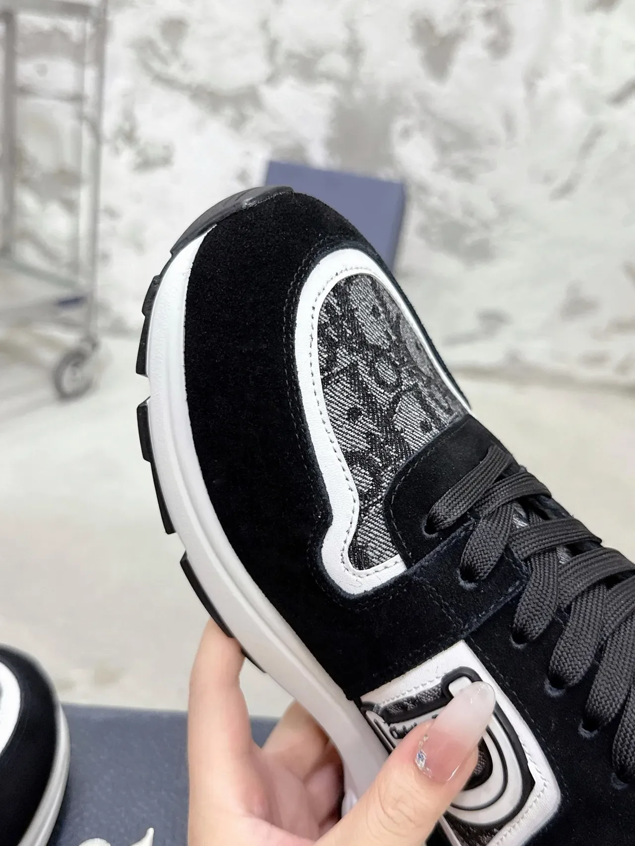 Dior Noir Blanc Monogrammé Textile Daim Recouvrement Lifestyle Sneakers 6