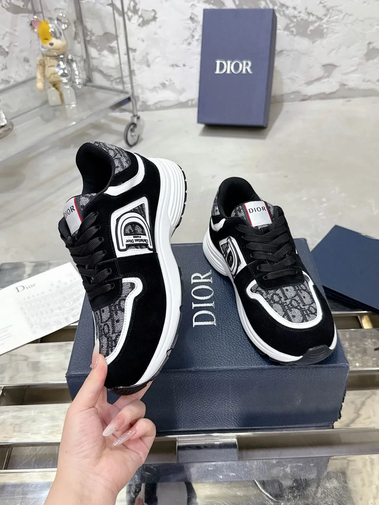 Dior Noir Blanc Monogrammé Textile Daim Recouvrement Lifestyle Sneakers 7