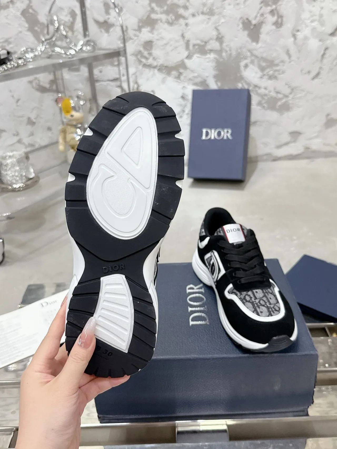Dior Noir Blanc Monogrammé Textile Daim Recouvrement Lifestyle Sneakers 8