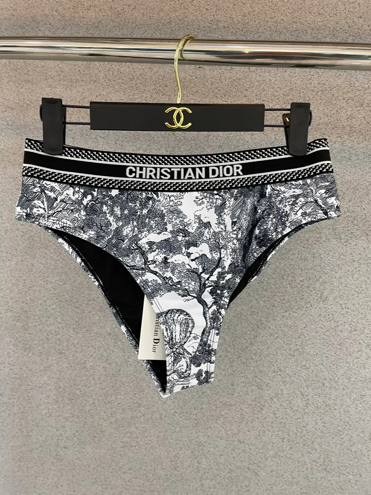 Dior Noir Blanc Toile De Jouy impression Cross-Back Straps sous-vêtements 5