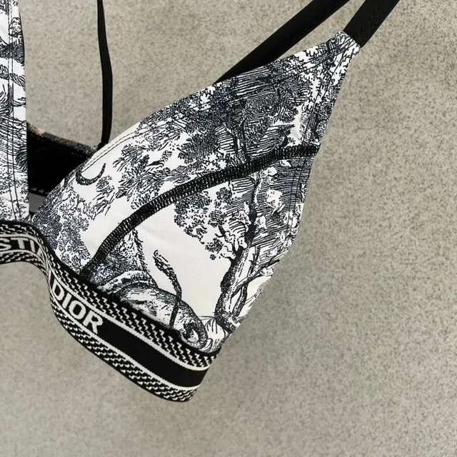 Dior Noir Blanc Toile De Jouy impression Cross-Back Straps sous-vêtements 8