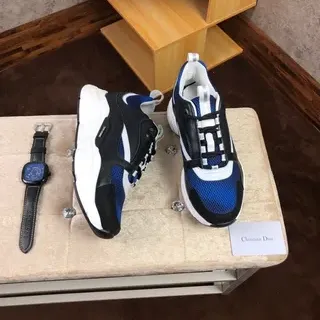 Dior Chaussures Chunky à semelle bleue noire en maille et superposition synthétique