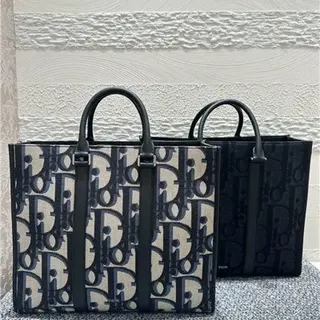 डायोर Book Tote भूरा और नेवी Oblique Monogram टोट बैग