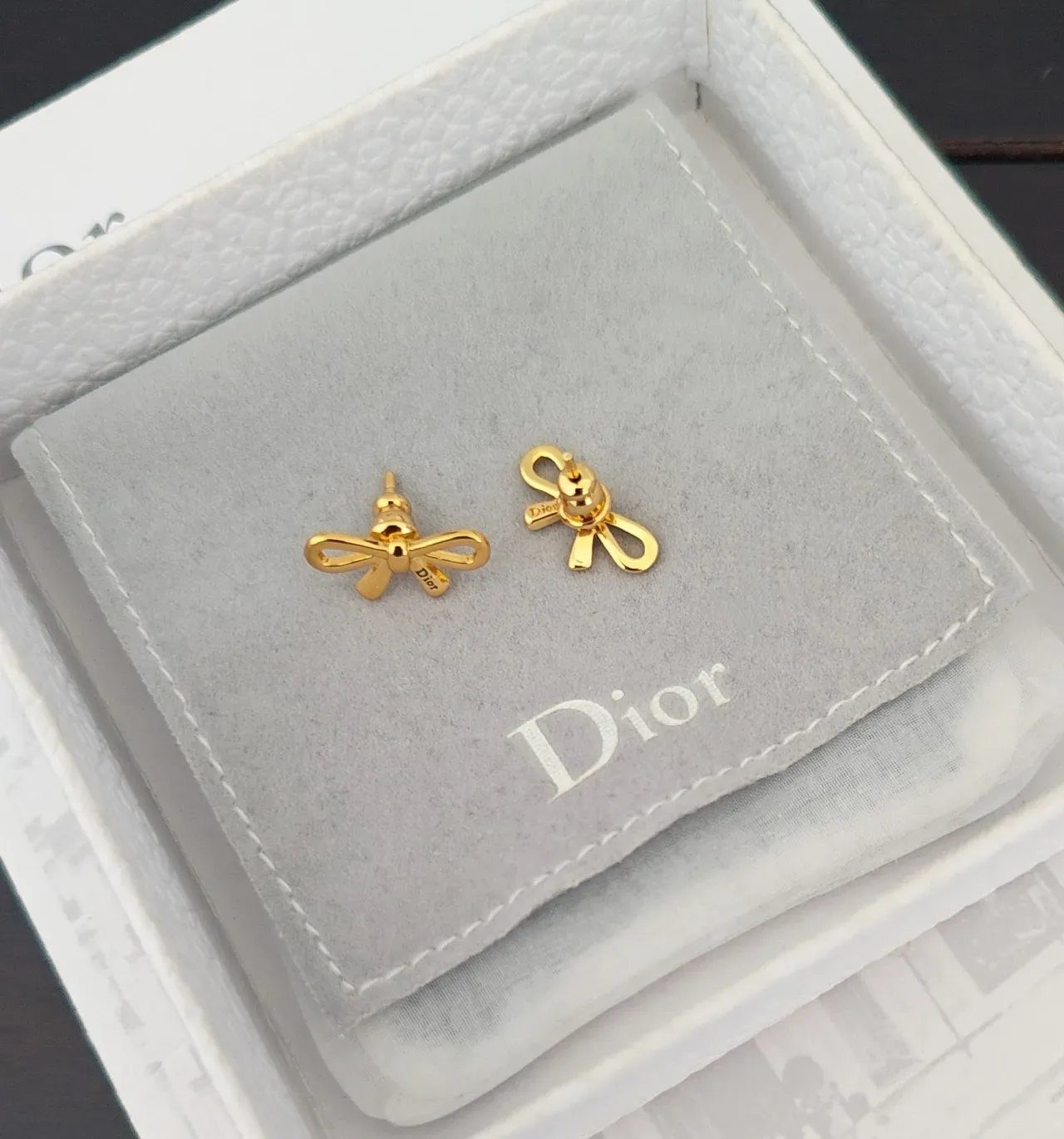 Dior Bow-Shaped Gold-Tone Stud Earrings 2