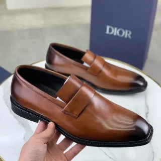 迪奥棕黑抛光皮便士乐福鞋