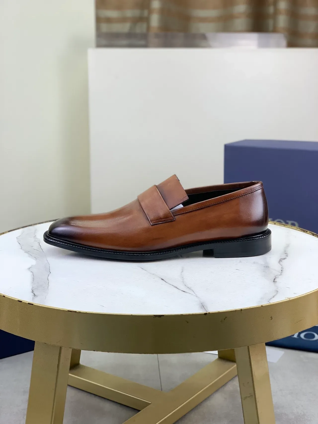 Dior Brown Black Polished Leather Penny Loafer 6