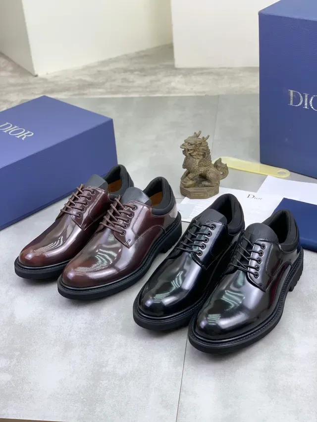 Dior أحذية أوكسفورد بورجوندي أسود جلد لامع براق رأس مدور 2