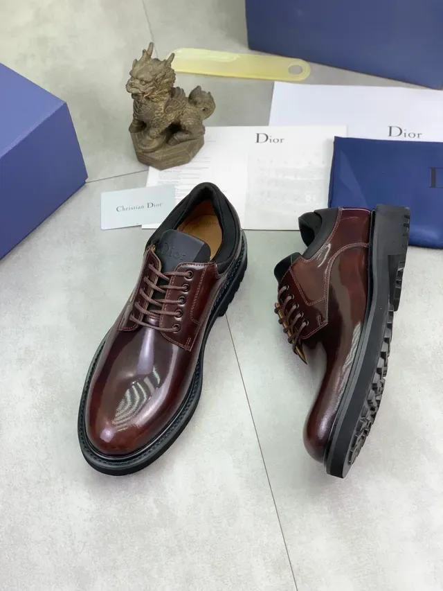 Dior أحذية أوكسفورد بورجوندي أسود جلد لامع براق رأس مدور 6